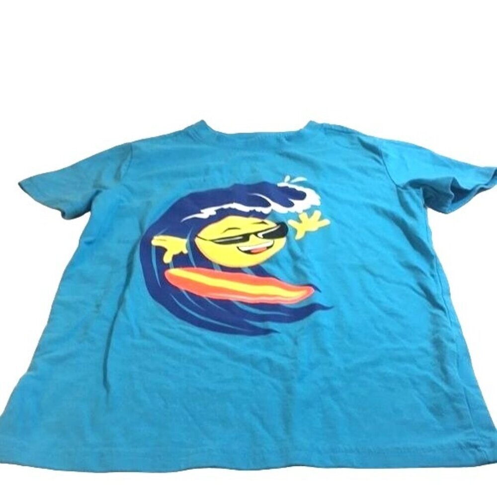 Cat & Jack Girls Graphic T-Shirt Blue Multi Happy Face Surfing Size S 6/7